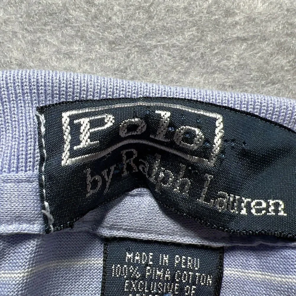 Polo Ralph Lauren Shirt Mens Large Blue Striped Short Sleeve Polo Soft Cotton - Picture 11 of 13